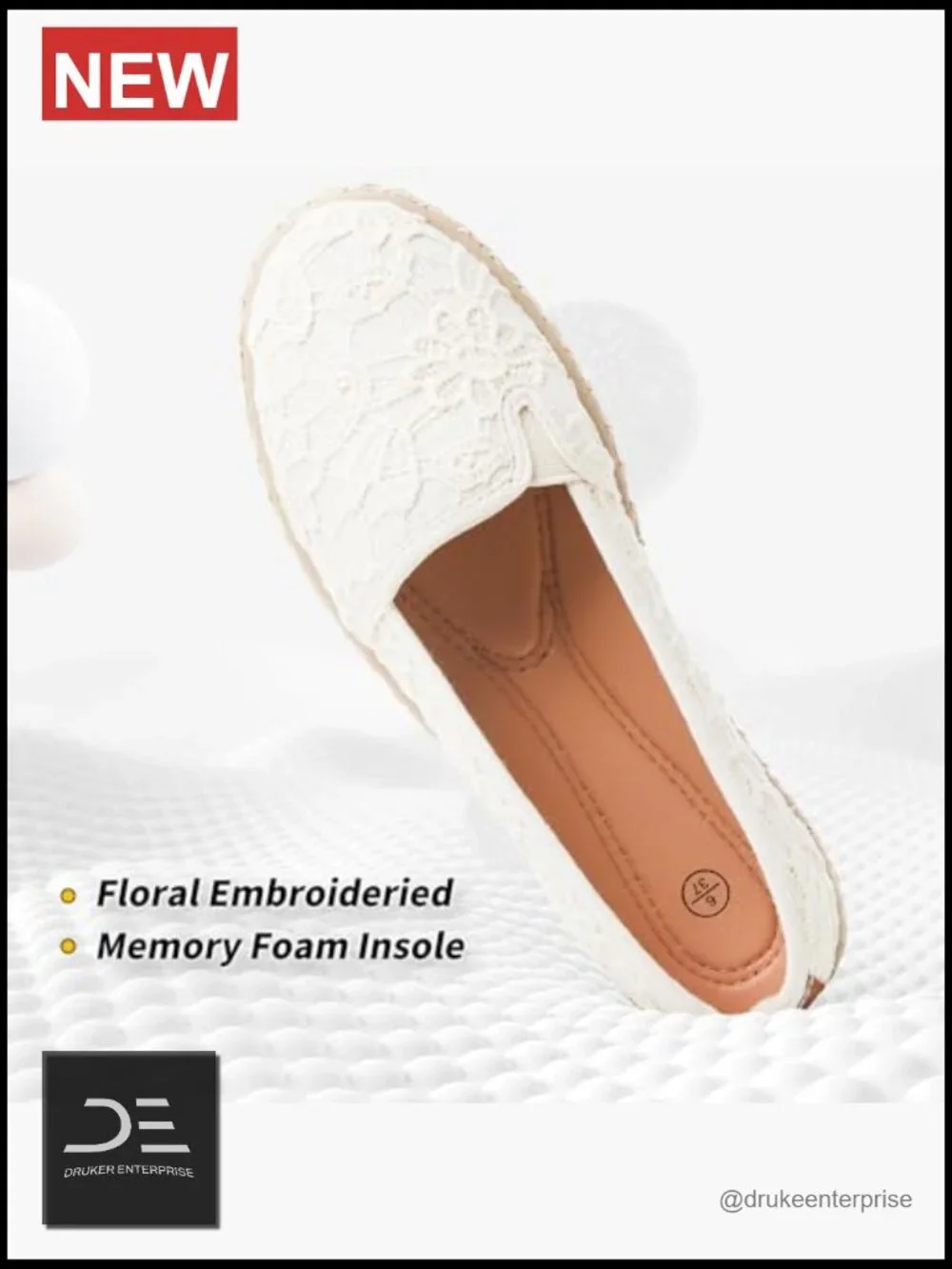 Women's Ballet Flats with Flower Embroidery, Breathable Lace Dress Flats